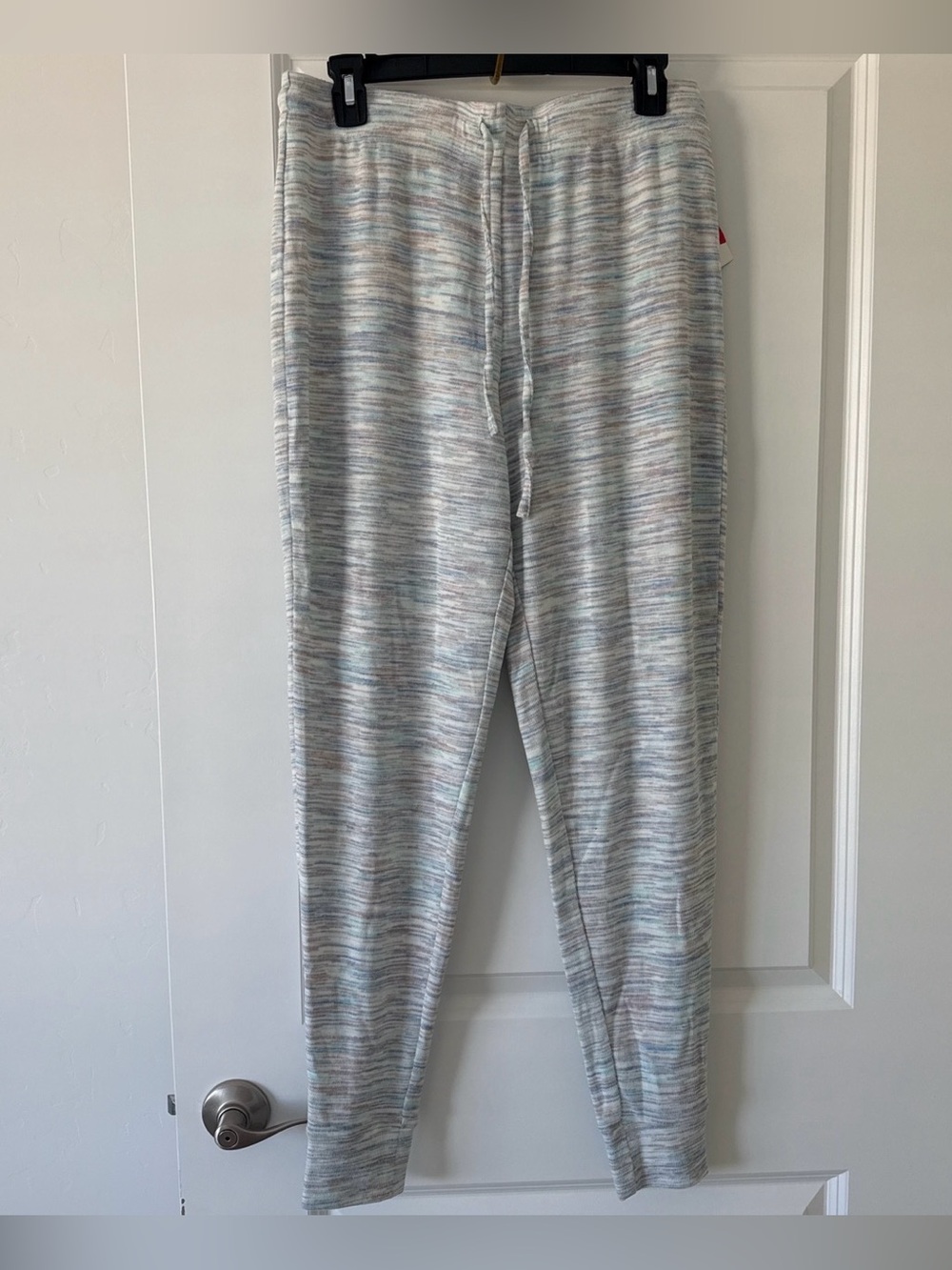 Cozy Jogger Pants in Light Gray with Pastel Stripes